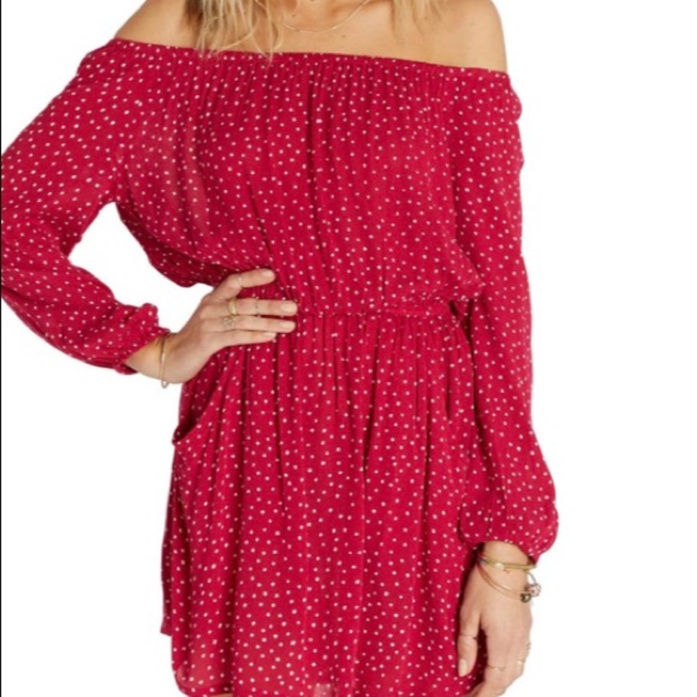 Pink long sleeve polka dot Billabong dress